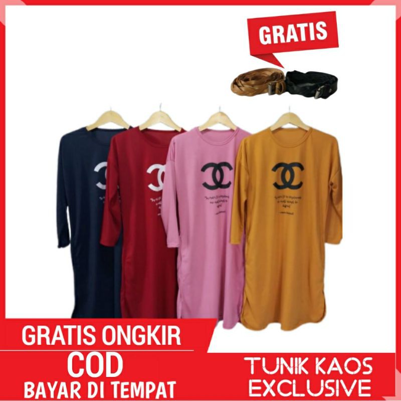 Long Tunik Kaos Cewek Babyterry Import / Baju Atasan Muslim Wanita Terbaru / Baju Tunic Import Canel