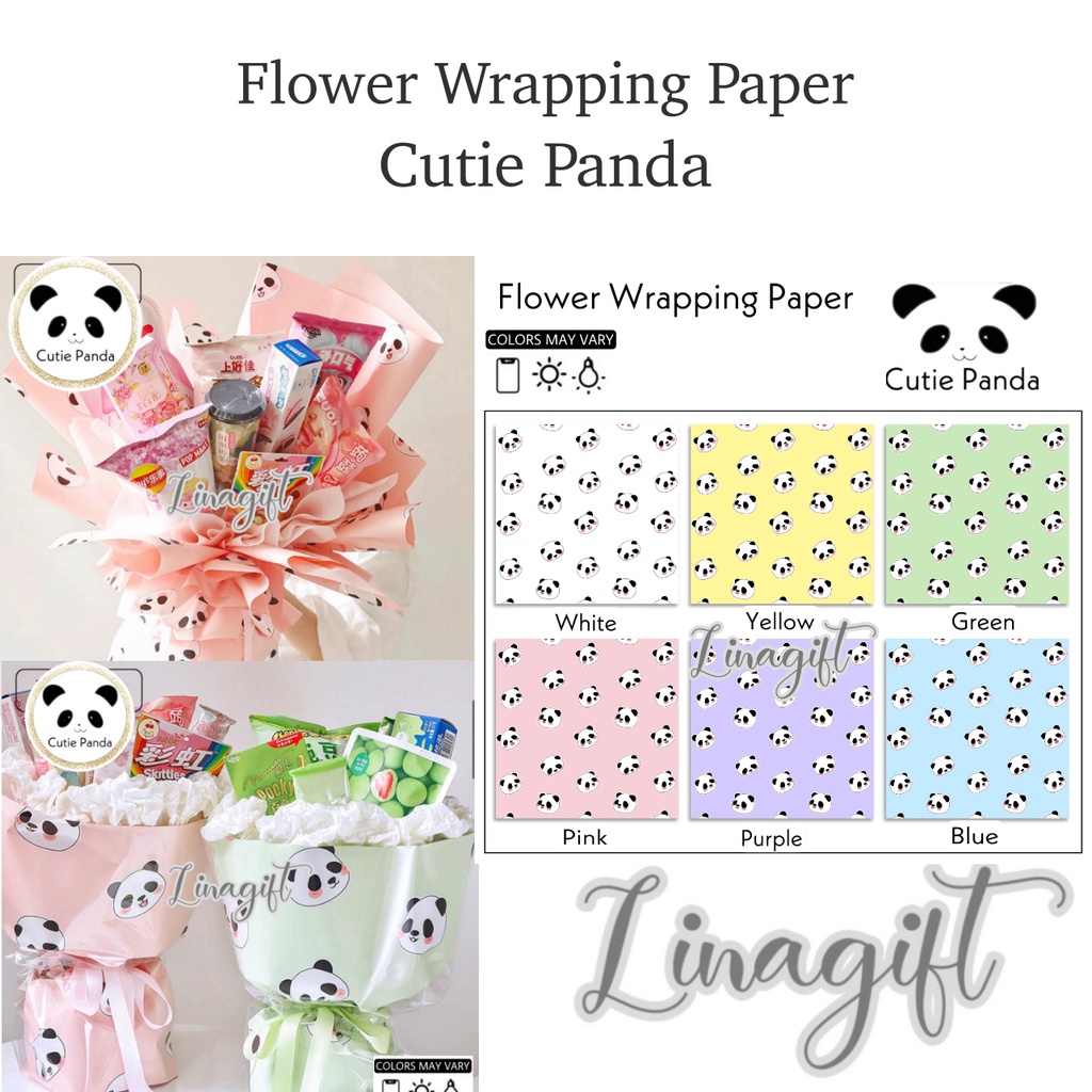 ( 5 LEMBAR ) CUTIE PANDA - FLOWER WRAPPING PAPER KOREAN CELLOPHANE KERTAS BUNGA CUTE FLORIST BOUQUET BUKET