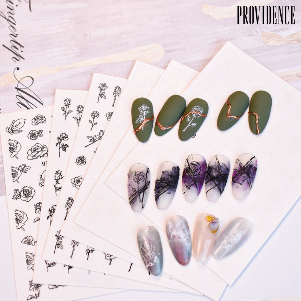 Providence 6Pcs Nail Art Stickers Hollow Design Time-saving Manicure Decorations Rose Print Nail Art Stickers for Home