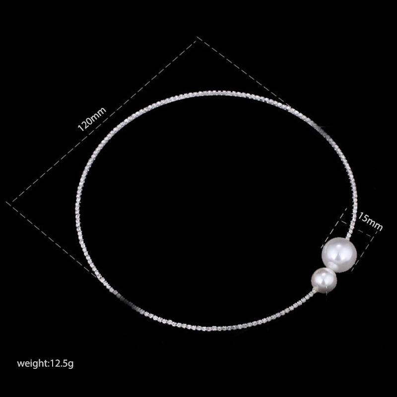 Kalung,Choker Lapis,Silver,Hias Mutiara Aksesoris Wanita