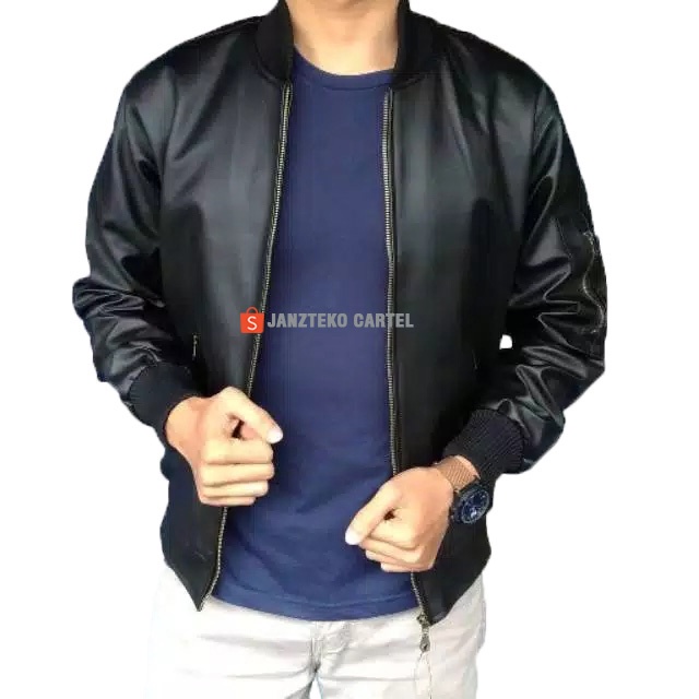 Jaket Bomber Pria Original Distro Polos Premium Bahan Kulit Sintetis Viena PU Synthetic Leather 2022