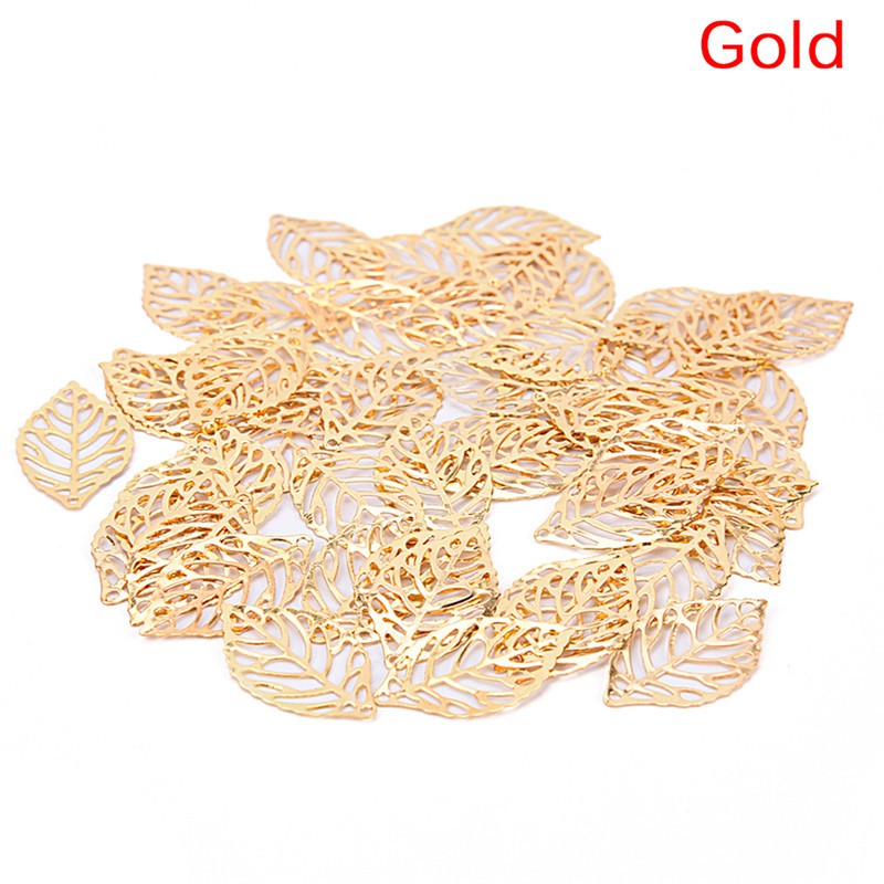 Hbid Glory 50PCS Liontin Daun Hollow Bahan Metal Untuk Membuat Perhiasan DIY