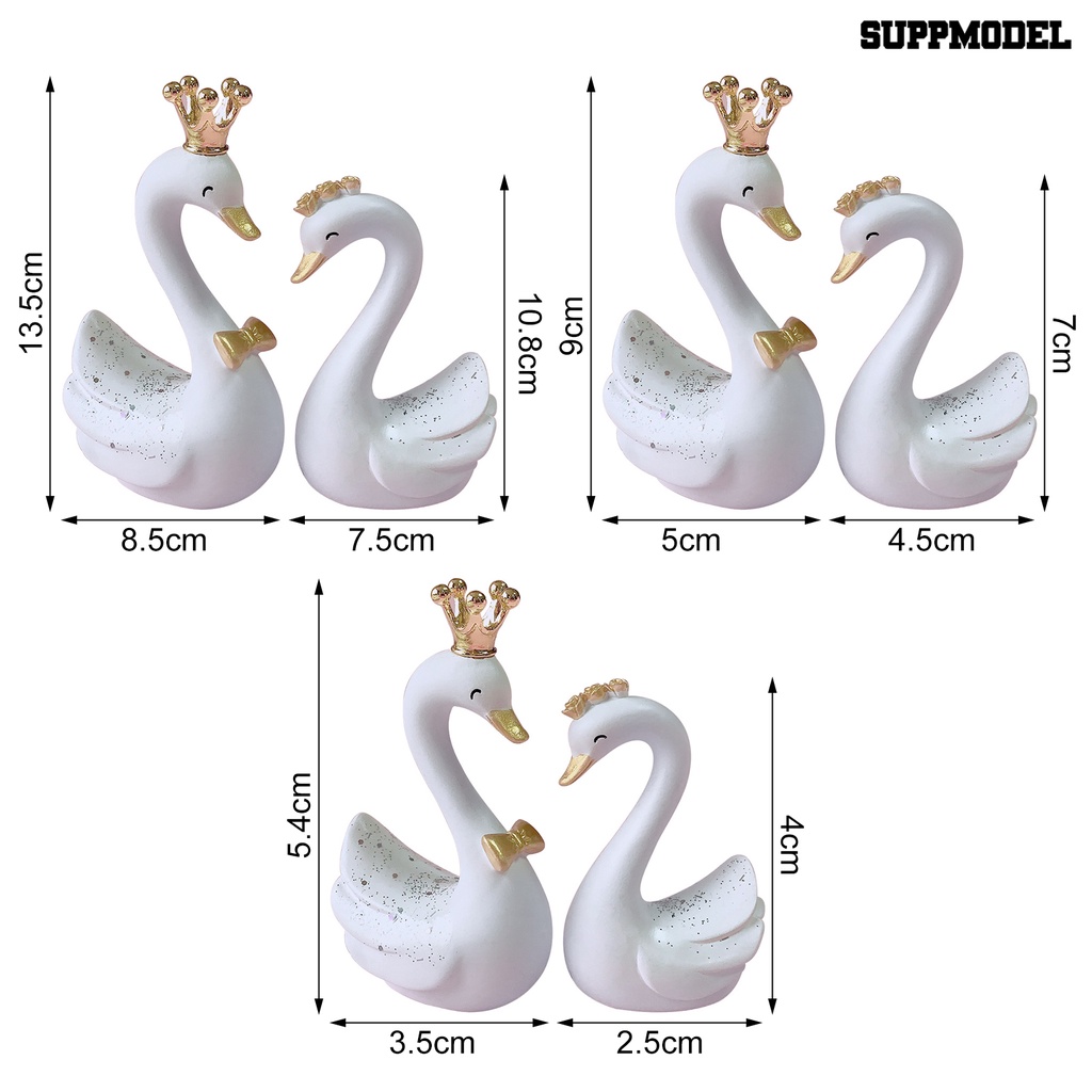 Suppmodel 2Pcs Topper Kue Bentuk Angsa Mahkota Bahan Resin Gaya Nordic Untuk Dekorasi Pernikahan