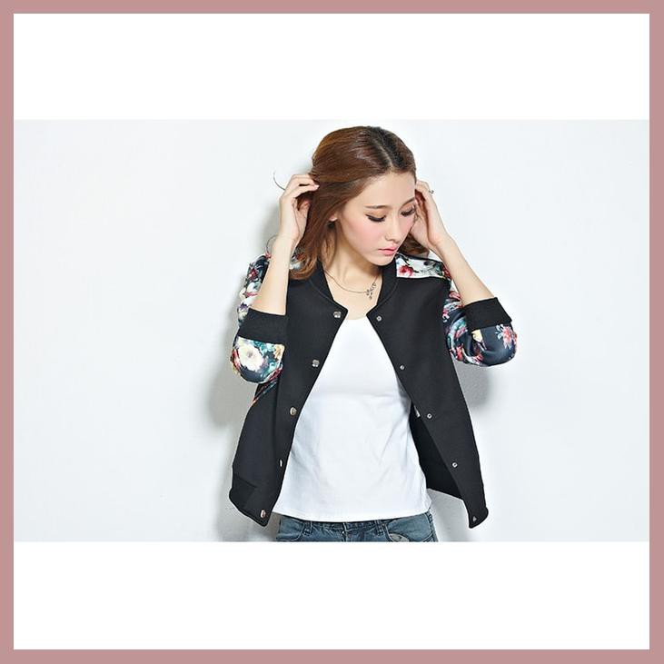 JAKET WANITA KOREA IMPORT JACKET KASUAL BASEBALL PARKA BUNGA