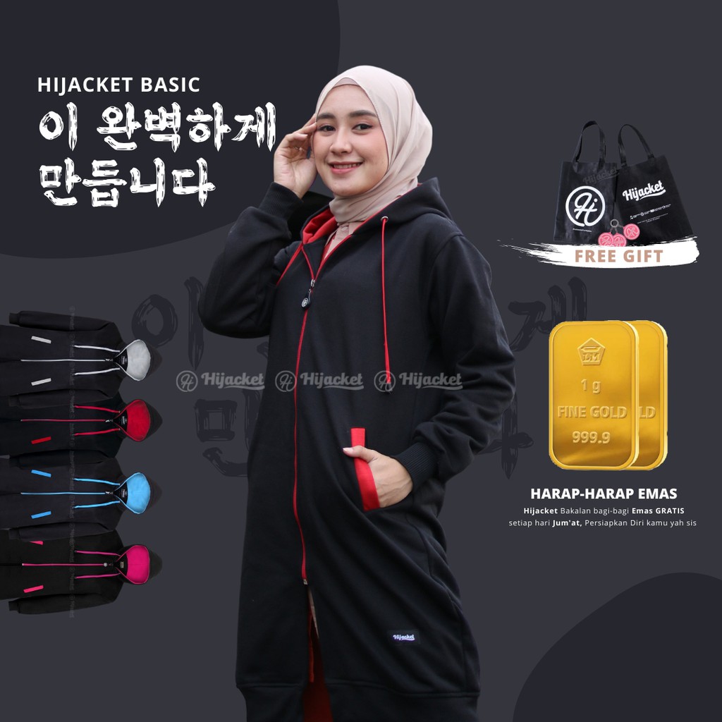 Jaket Tebal Wanita Hijab Hijacket Basic Black Hijaket Hoodie Original Model Polos Panjang-8
