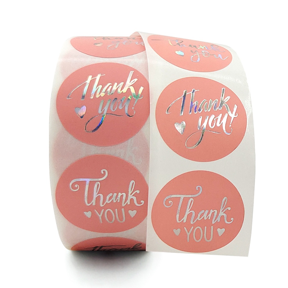 500pcs / Roll Stiker Bulat Tulisan Thank You Warna Pink Untuk Dekorasi Pernikahan - 90