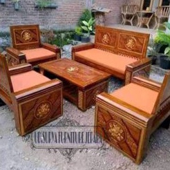 Meja dan kursi tamu kayu jati kursi ukir dan busa dudukan matras