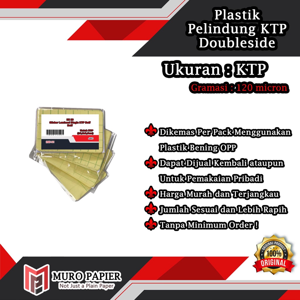 

( PER PAK - ISI 20 ) Sticker Laminasi Dingin Glossy Doff KTP dan ID Card 100 Micron - by Muro Papier