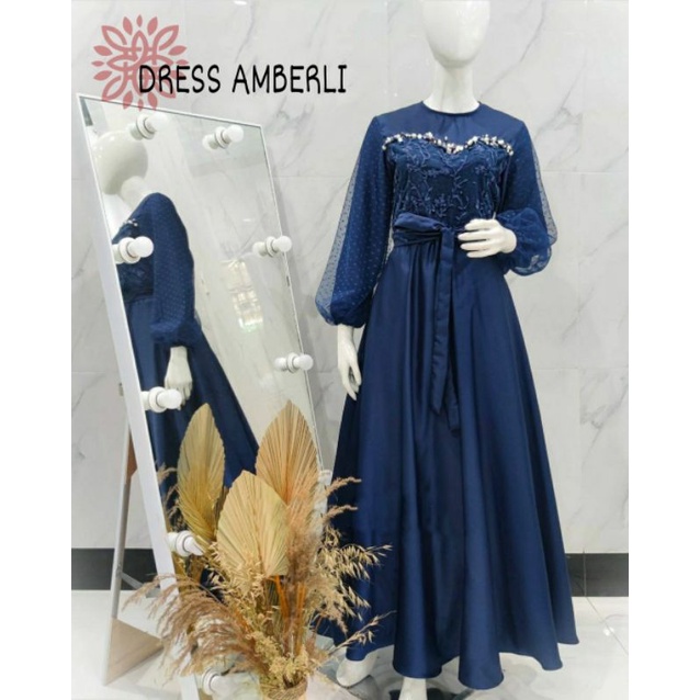 DRESS AMBERLI MUTIARA, MOSCREPE, BRUKAT TILE, GAMIS HIJAB MUSLIM, DRESS MAXY, 3 UKURAN