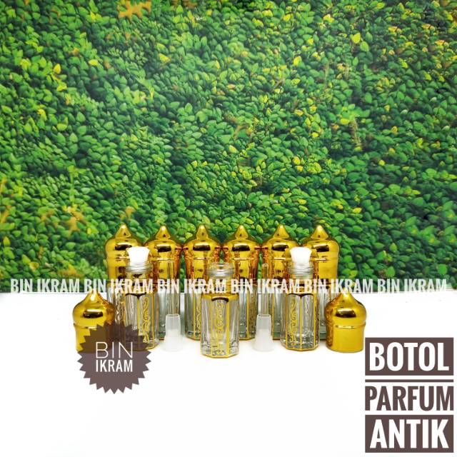 Botol Parfum Antik 1 Lusin Botol Minyak Wangi Warna Emas Tutup Gubah