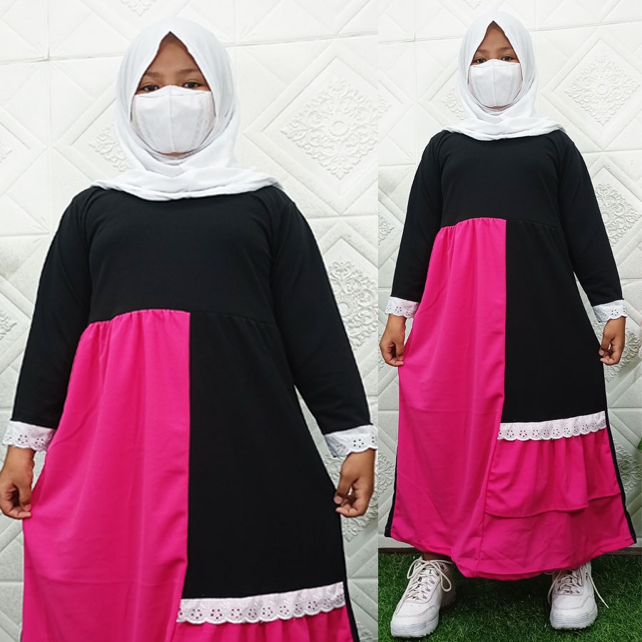 Lulu Syar’i Kids Gamis Dress Anak Mix Renda Kombinasi GL Fashion