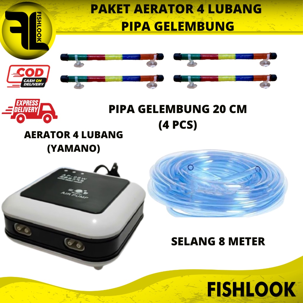 Paket Lengkap Aerator 4 Lubang Pipa Gelembung Udara Aquascape Aquarium