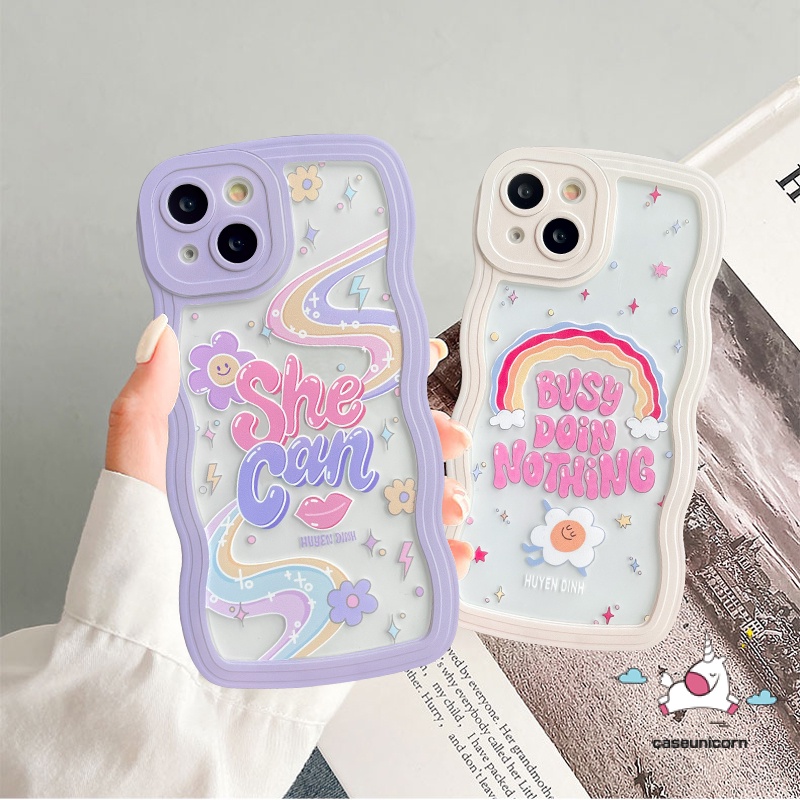 Casing Redmi 10 12C 9A 10C 9T 9 9C NFC 10A 10 A1+ Redmi Note 10 11 10s 9 8 11s 9pro 9s 11pro+ Note 10 Pro POCO M3 X3 Pro NFC Mi 11T Pro Huruf Pelangi Warna-Warni Bergelombang Soft Case Tepi