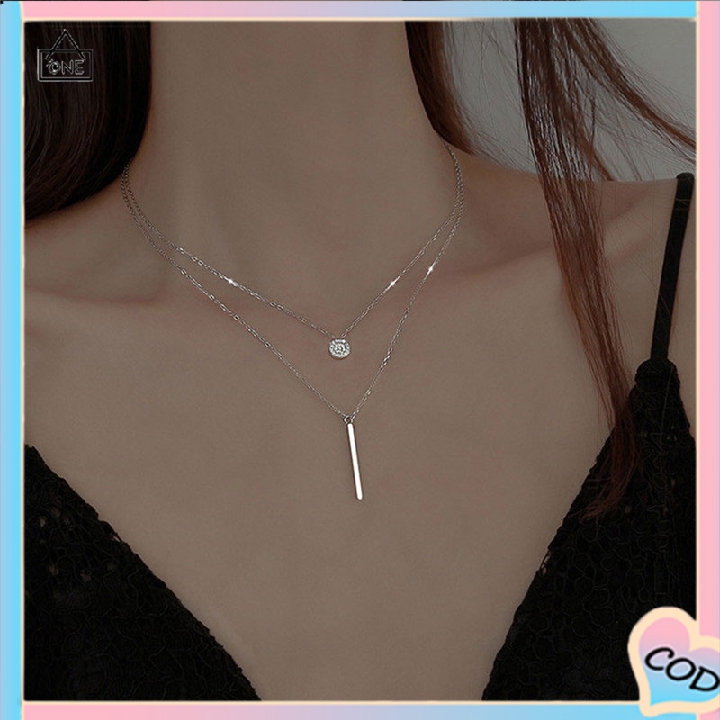 【Ready stock】1PC COD kalung titanium Double layer murah wanita fashion liontin kalung pasangan aksesoris Simple