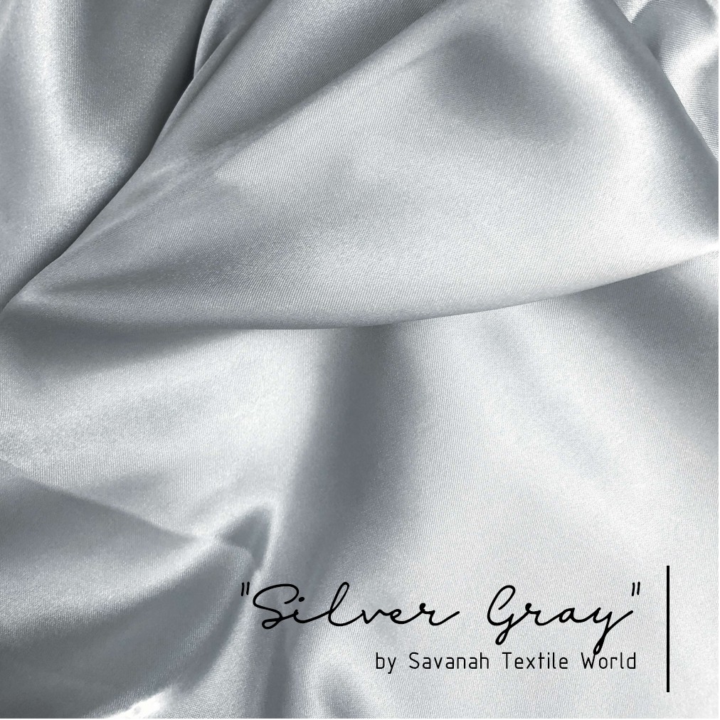 1/2 meter Kain Satin Silk Maxmara/ Sateen Sutra PREMIUM luxury-Silver Gray