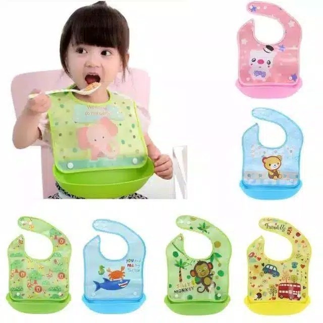 EM Celemek Makan Bayi Baby BIB Slabber Full Silikon