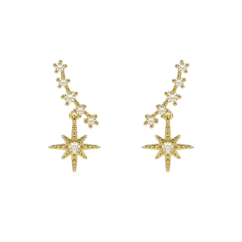 Anting Plug Kristal Bentuk Bintang Segi Delapan Gaya Korea Untuk Wanita