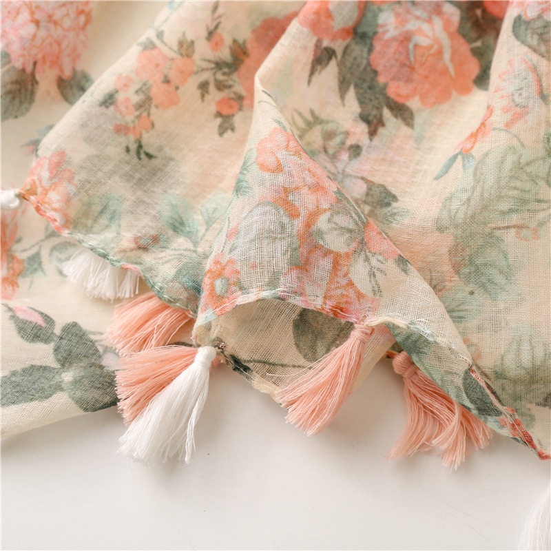 ITSFRIDAY 052214 Premium Scarf Selendang Pashmina Syal Shawl Pasmina Hijab Import Motif Flower Bougenville Pink CreamTassel-7