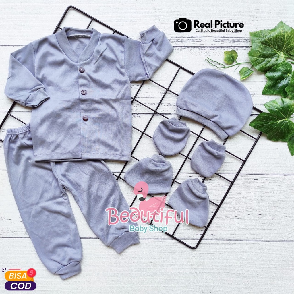 Baby.ou - 4in1 Baju Bayi Baru Lahir Usia 0-3 Bulan / Setelan Baju Bayi Panjang / Piyama Bayi Baru Lahir Polos