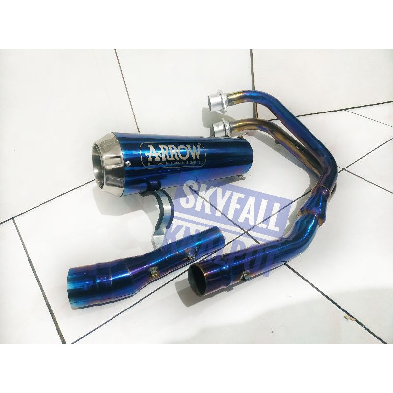 KNALPOT ARROW PRO RACE BIRU PIPA KOLONG BIRU UNDERBELLY NINJA 250 CBR 250RR R25 MT25