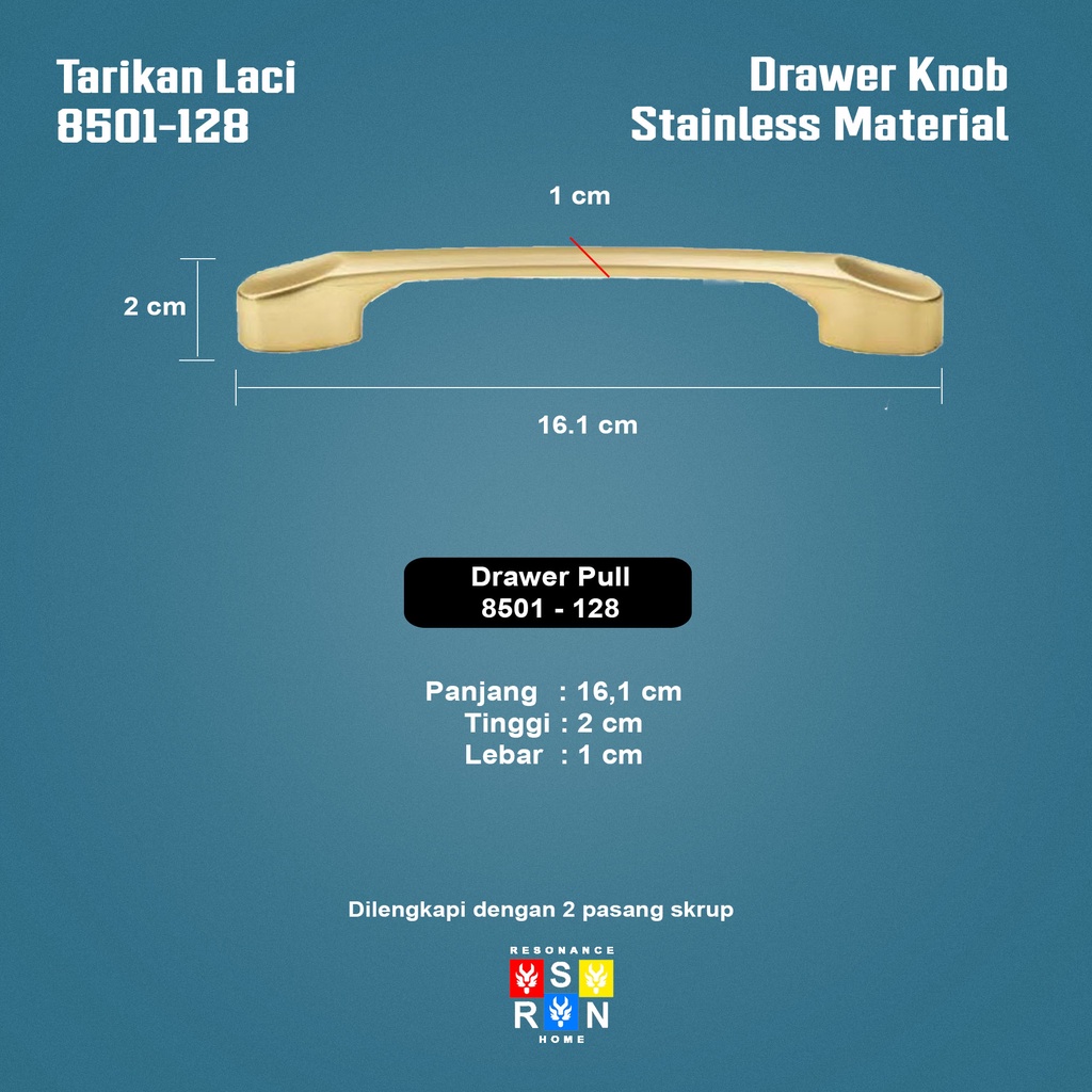 Tarikan Laci Coating Gold 8501-128 / Handle Gagang Pintu Laci Lemari Resonance Home