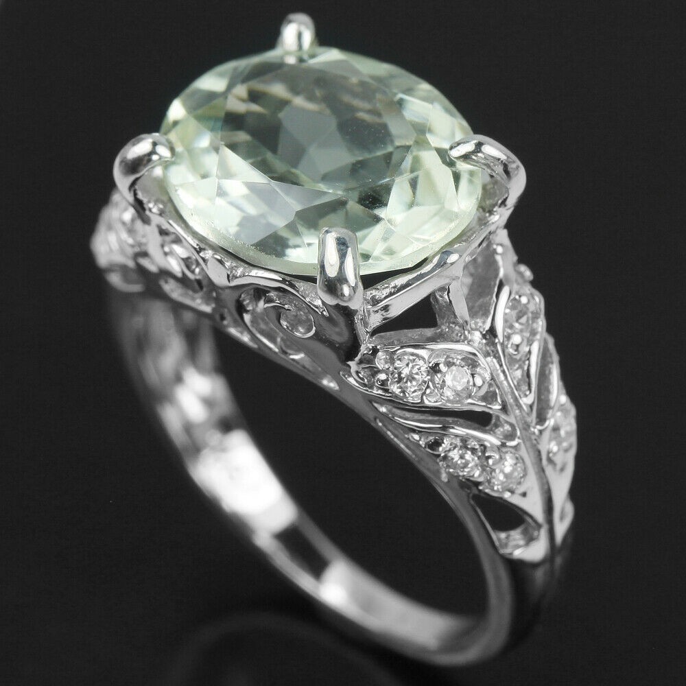 CINCIN NATURAL 12X10 MM. GREEN AMETHYST REAL PERAK 925 SILVER RING 6.75