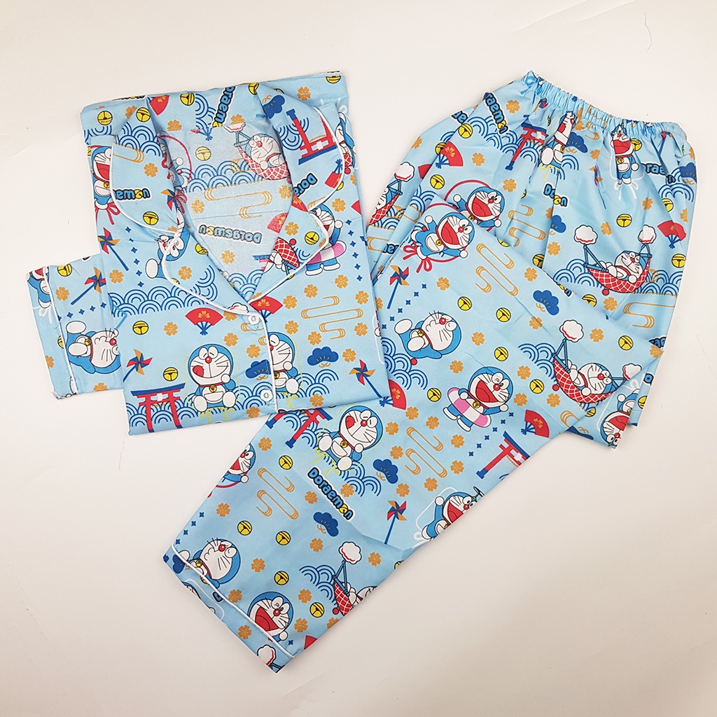 Stelan Baju Tidur Piyama Dewasa Lengan Panjang All Size Motif Lumina-PPL DORA SAKURA BLUE