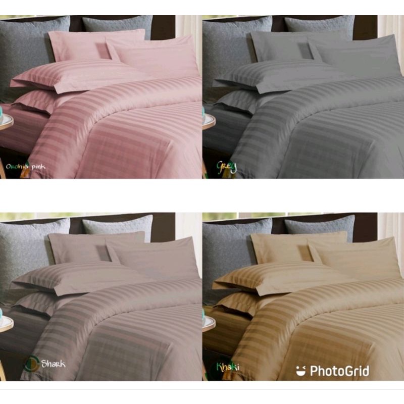 FULL SET BEDCOVER+SPREI HOTEL DOBY DOBBY GARIS garis murah halus import