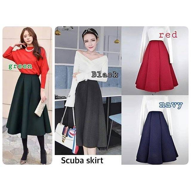 Rok SCUBA IMPORT BANGKOK / ROK MIDI FLARE SKIRT /  ROK SCUBA POLOS