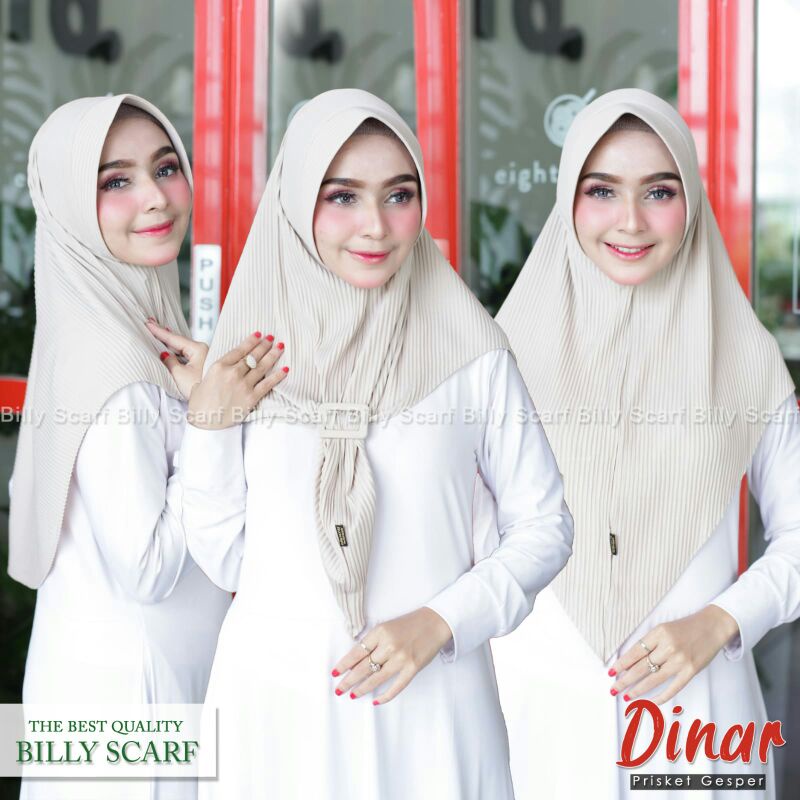 Jilbab Bergo Pad Simpel Plisket Gesper Dinar Ori Billy Scraf-Cream