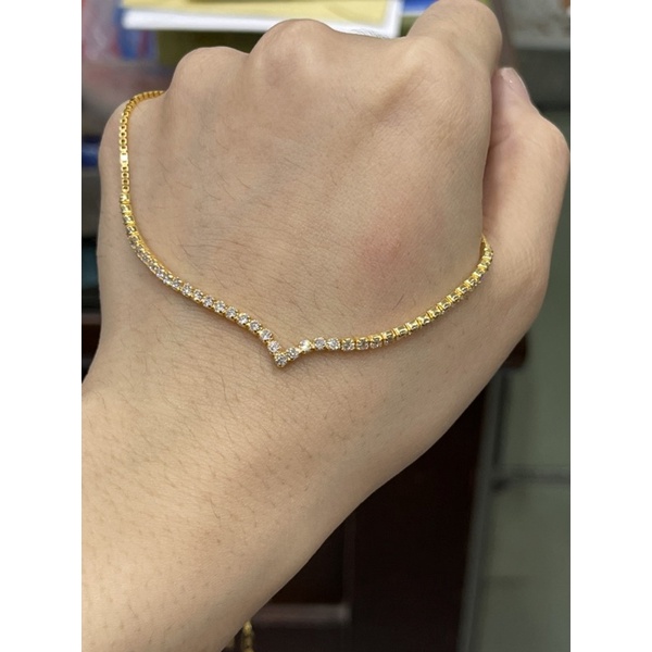 kalung aurel serut permata putih simple elegant mewah emas asli 16K