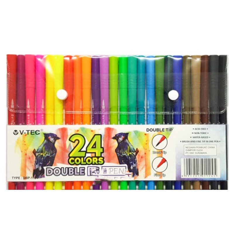 

V-Tec V-Tec Double Tip Brush Pen Set 24 Colors 24 Warna