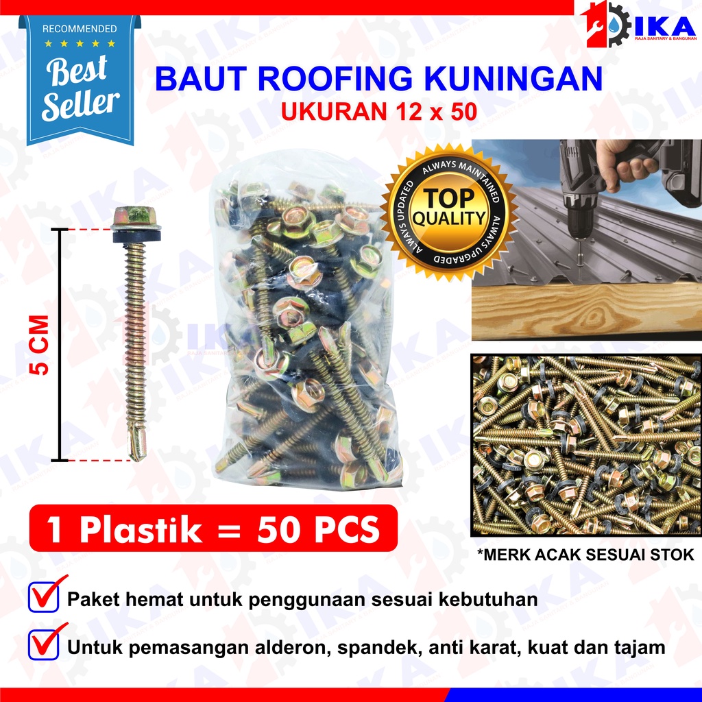 (50 PCS) Skrup Baut Roofing Kuning Ecer 12 x 30 50 70 MURAH / Self Drilling Screw 3cm 5cm 7cm /50pcs