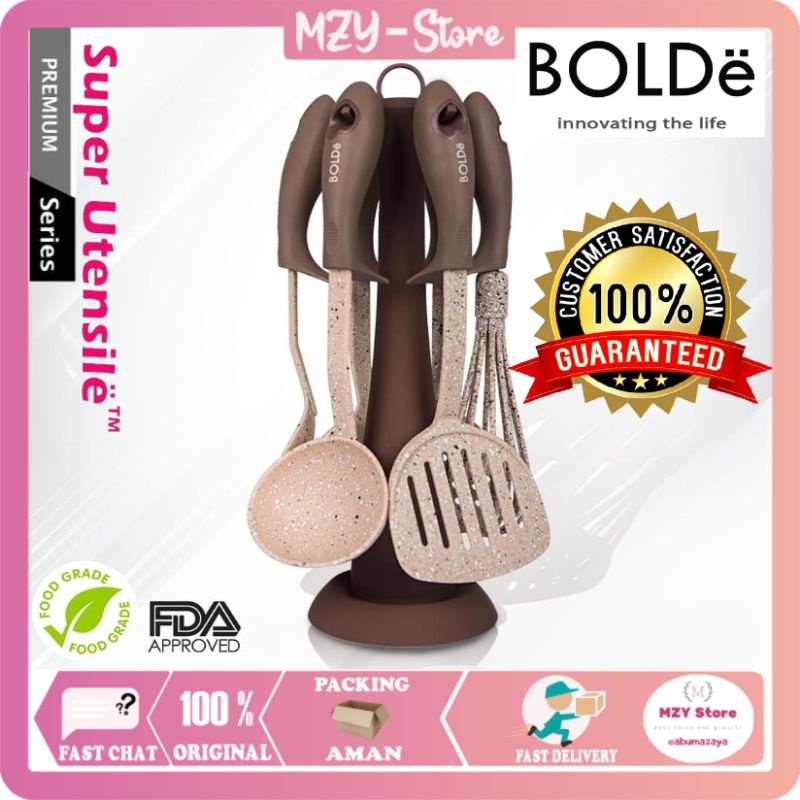 (FREE Holder Spatula) BOLDe Super UTENSILE Granite Series 7 pcs Spatula set Alat Masak Beige