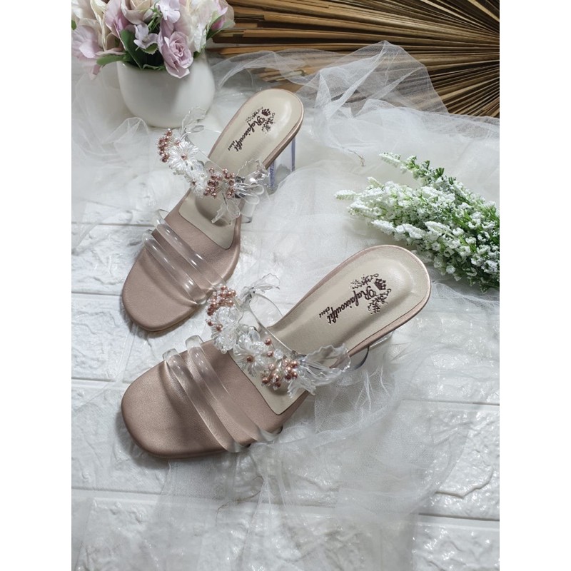 sepatu jasmine rosegold tinggi 7cm hak kaca