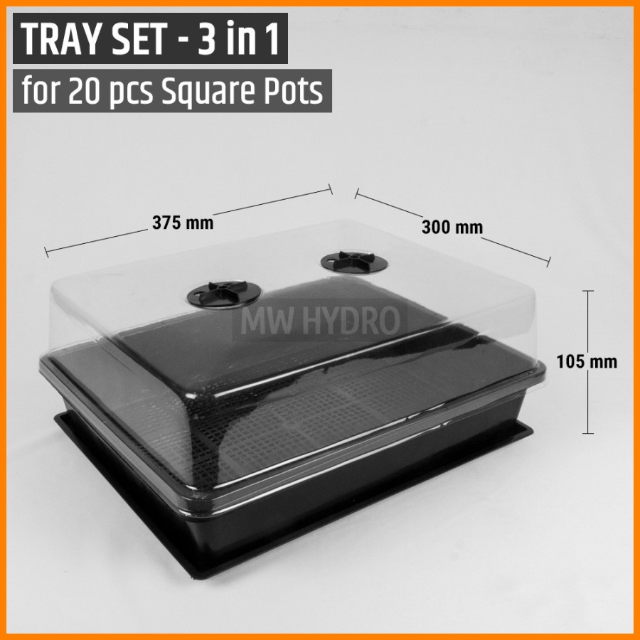 Tray + Base + Cover (3 in 1) INCLUDE 20 pcs 7cm Square Pot / Pot Kotak