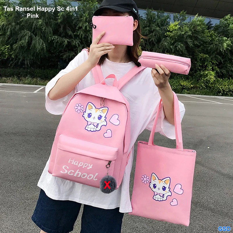 Tas ransel Happy Sc 4in1/tas punggung motif kucing/ransel paket anak sekolah murah terbaru