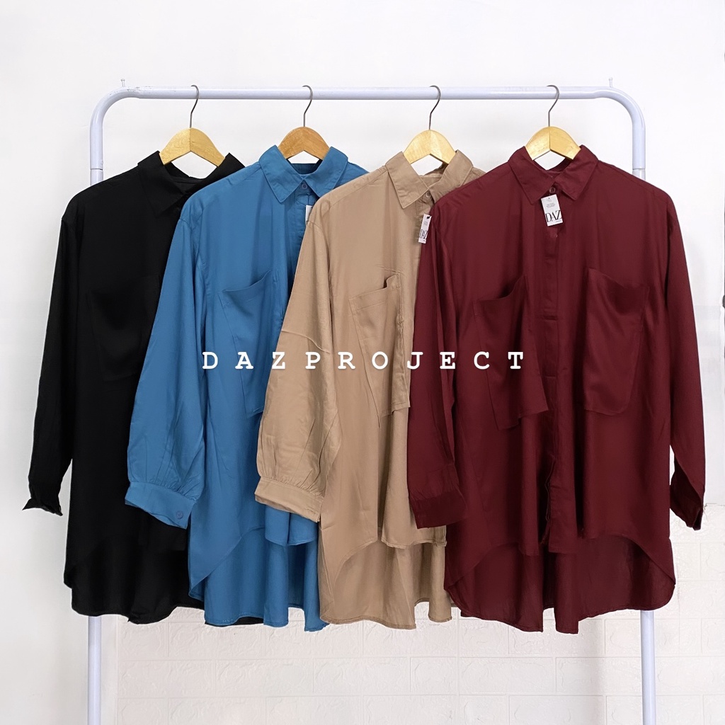 Pocket Rayon Paula Shirt Kemeja Oversized Polos Kemeja Katun Rayon Polos Pocket Rayon Oversized by DAZPROJECT