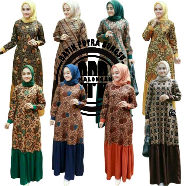 model gamis kombinasi 2021 | gamis motif batik kombinasi polos | Baju Gamis Model Wanita Gemuk Ukura