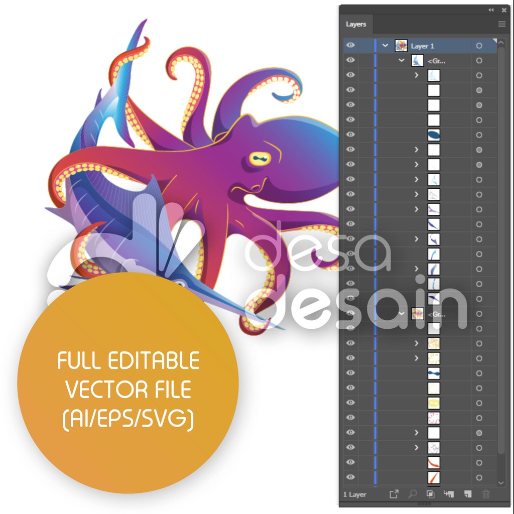 Download Ilustrasi Vector Artwork Gurita Vs Ikan Marlin Shopee Indonesia