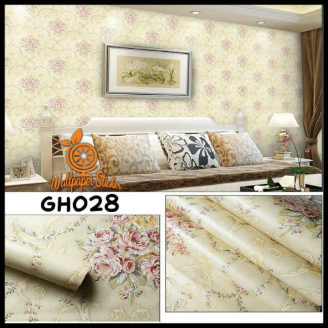 Wallpaper Dinding Stiker Motif Shaby Bunga Cream ukuran 45 cm x 10 m