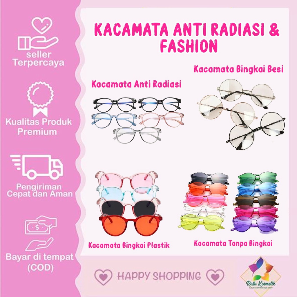❤ RATU ❤ Kaca Mata Anti Radiasi | Kacamata Fashion Murah | Wanita | Pria Frame Transparan | Fashion Korea Bulat | Gradiasi | Glasses Traveling