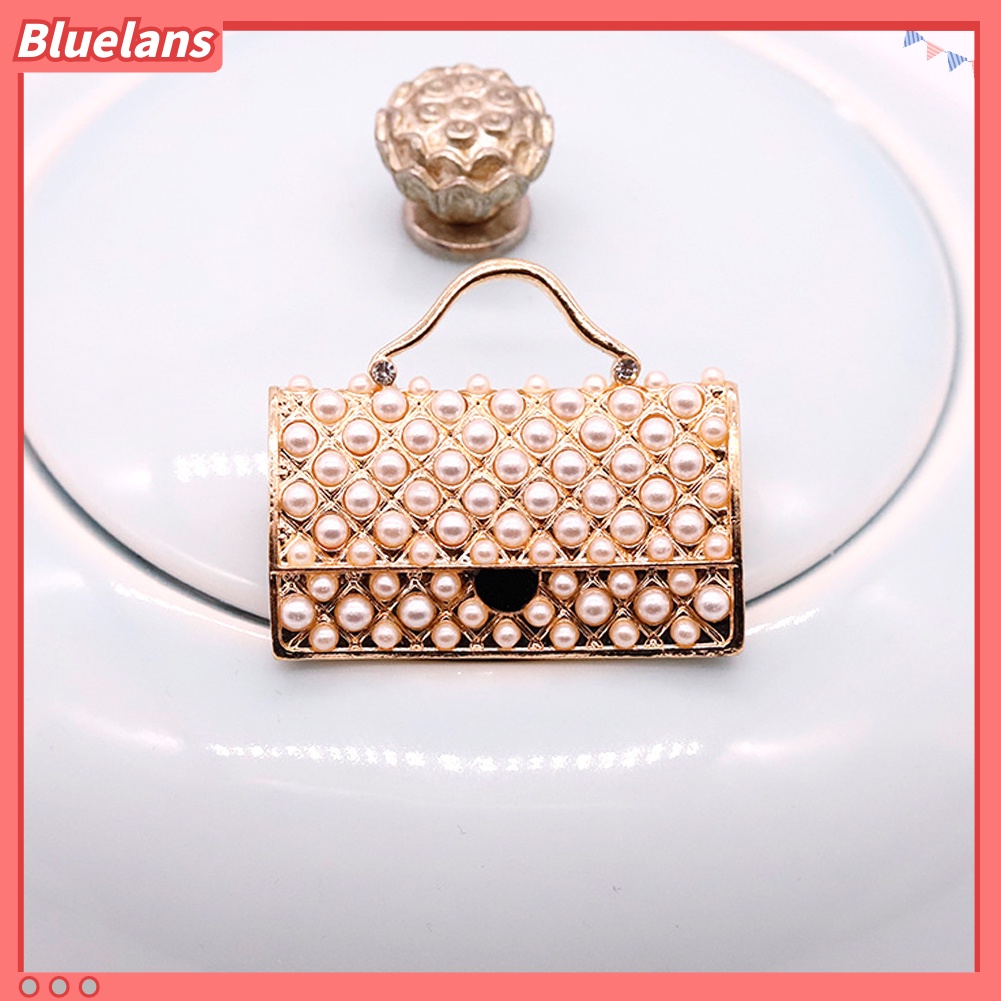 Bluelans Women Handbag Shape Faux Pearl Inlaid Brooch Pin Denim Jacket Collar Badge Gift