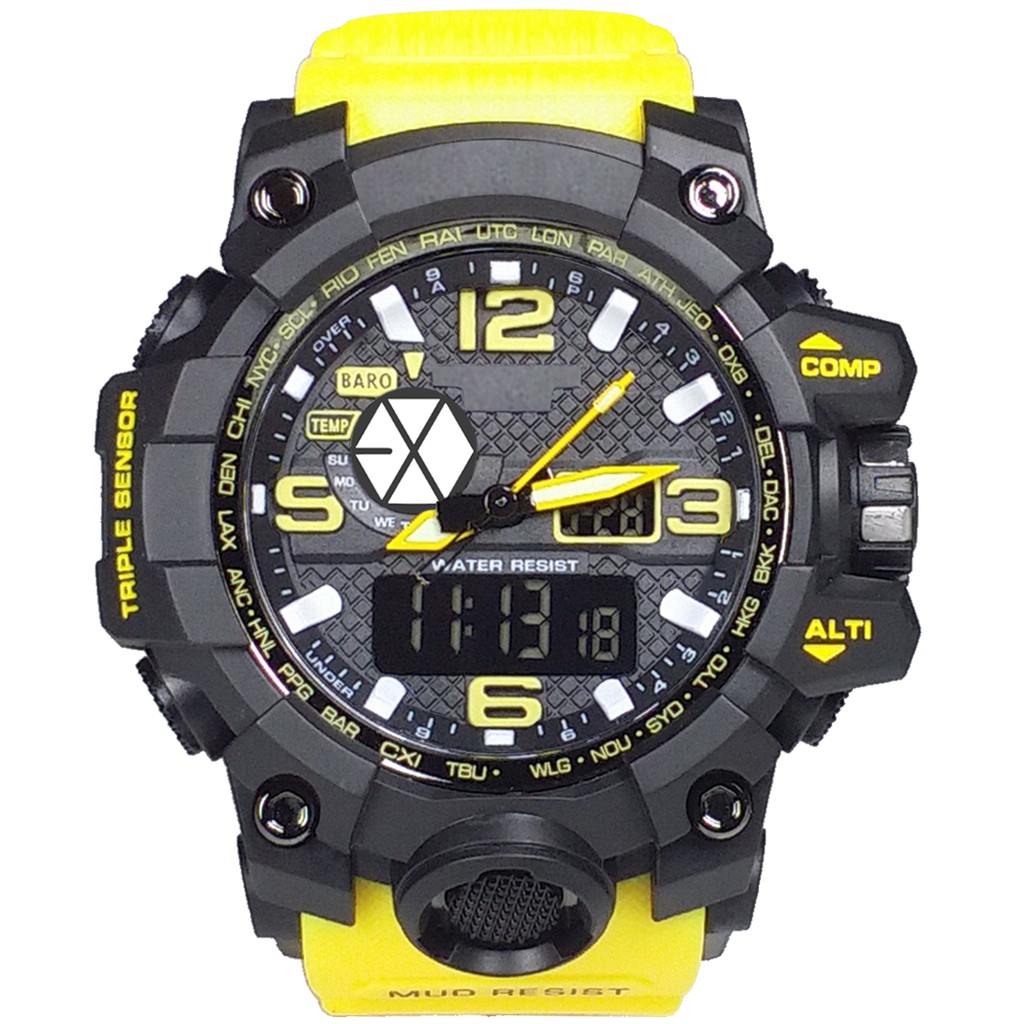 (Istimewa Bossque) Jam Kpop LOGO EXO Double Time Tali Kuning (Exclusive)