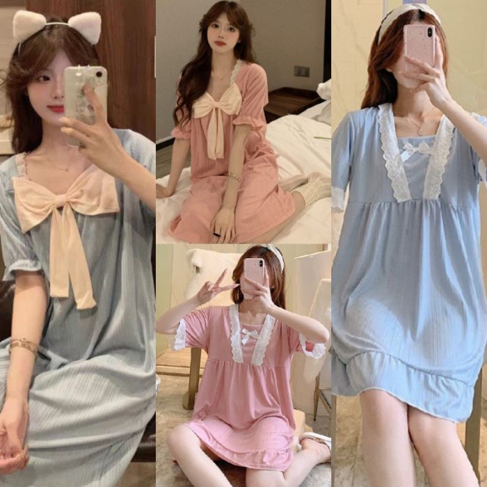 BAJU DASTER WANITA DEWASA KOREA KEKINIAN IMPORT SALUR PITA POLOS LUCU MOTIF RENDA GROSIR LENGAN PEND