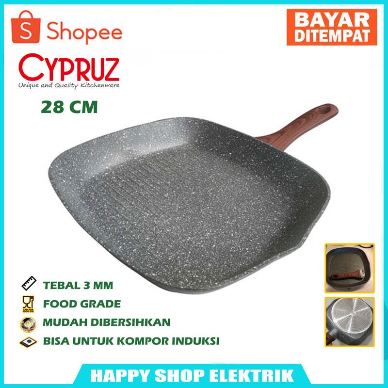 Cypruz Grill BBQ Pan Marble 28cm FP0648 Wajan Panggang Induksi