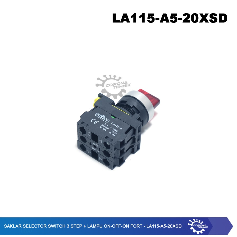 LA115-A5-20XSD - Saklar Selector Switch 3 Step + Lampu On-Off-On FORT