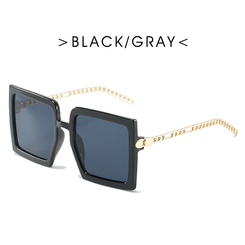 (YUZHU) New Retro Square Frame Sunglasses Female Chain Type Metal Temple Sunglasses