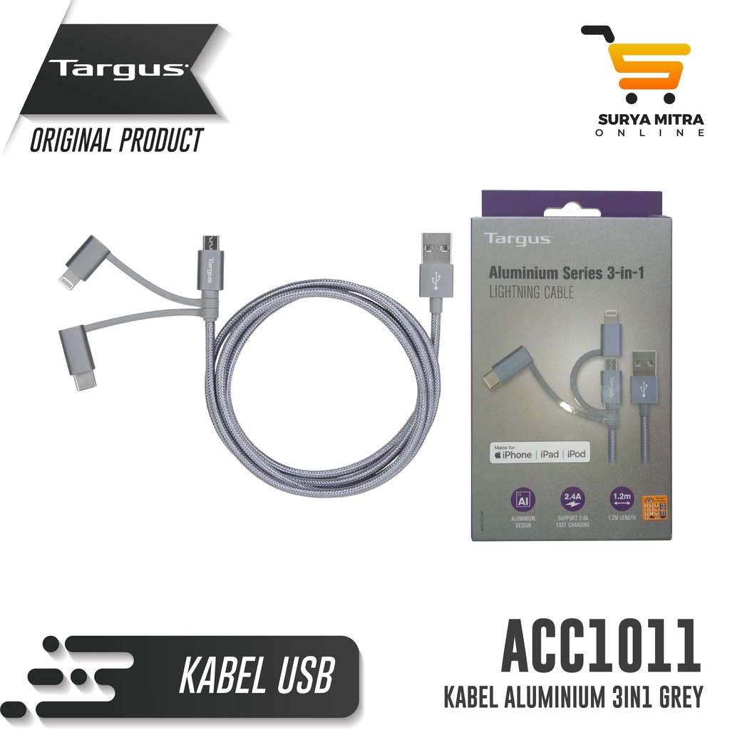 Kabel Data Targus ACC1011 3 in 1 USB A to Micro Usb USB-C Lightning