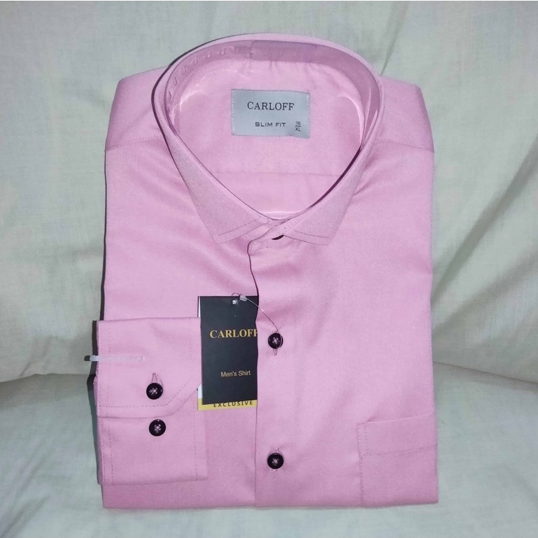 CARLOFF Pakaian Pria Hem Baju Kemeja Polos Lengan Panjang 3834P Pink